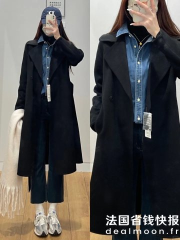 Uniqlo这质感 我差点错看是M家@鲜虾脆片儿黑色长款大衣
