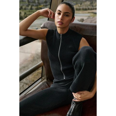 Denim Knit 无袖拉链上衣