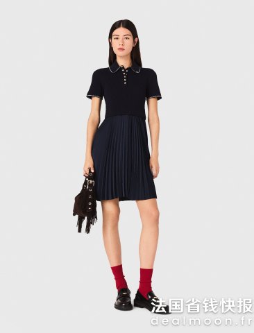 Maje千金感扑面而来短款百褶连衣裙 翻领