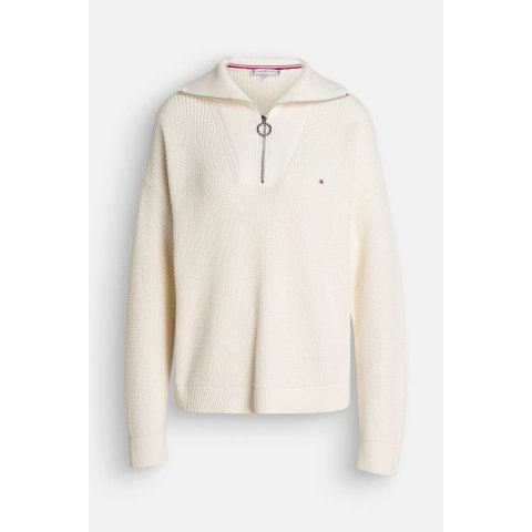  米白色拉链针织衫 