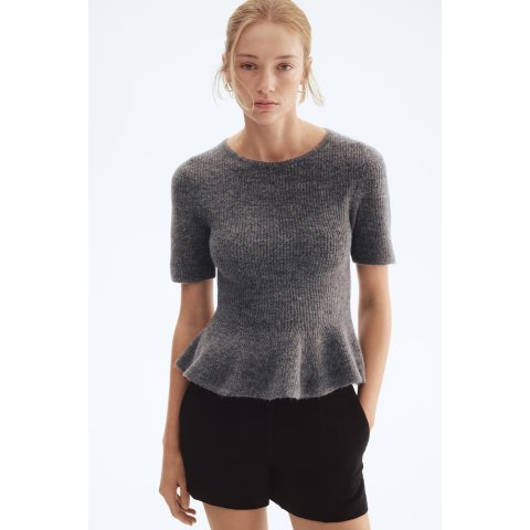 H&M个位数必须冲！女士深灰荷叶边针织衫