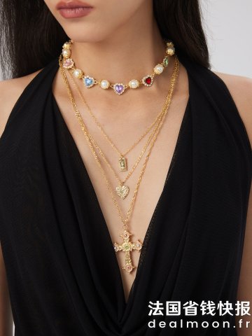 4件套水钻心形珍珠项链