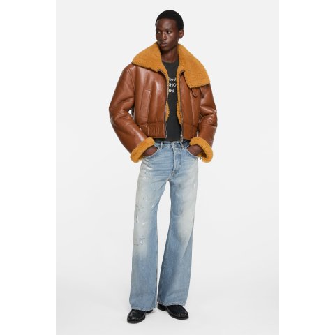 Acne StudiosShearling Biker Jacket Rust Brown