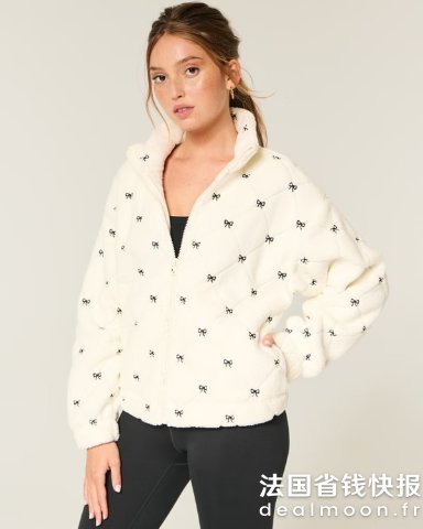 Hollister刺绣羊羔绒拉链卫衣