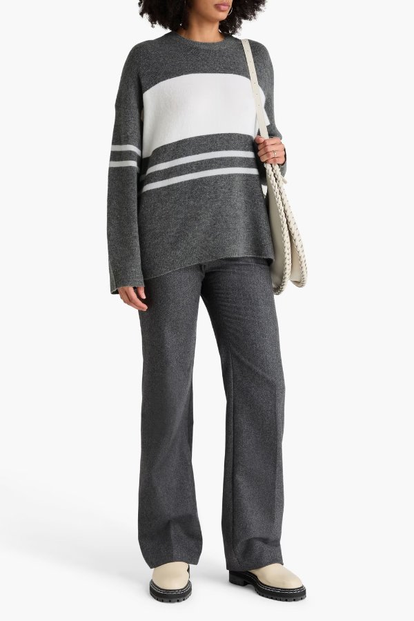 Theory Merino 条纹羊毛混纺毛衣