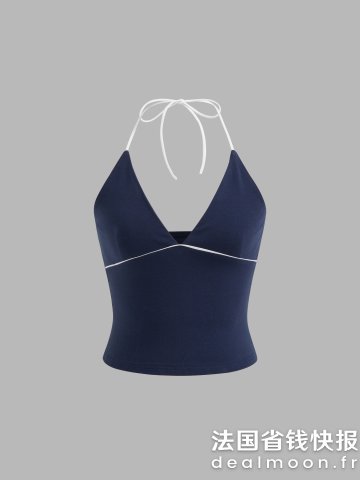 Jersey 拼接吊带上衣 棉混纺