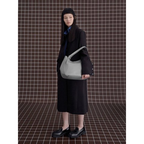 Charles & KeithBuckle-Strap Slouchy Tote Bag Grey