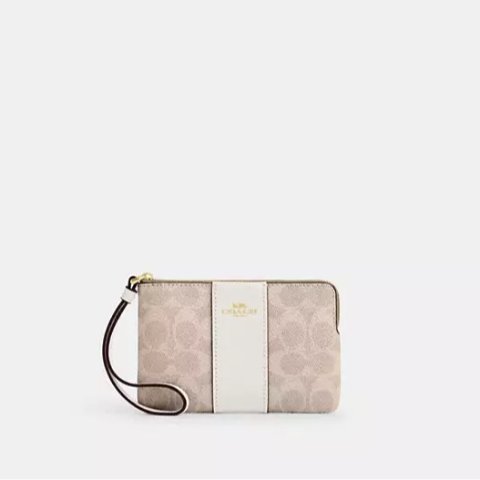 CoachSignature Stripe Corner Zip Wristlet