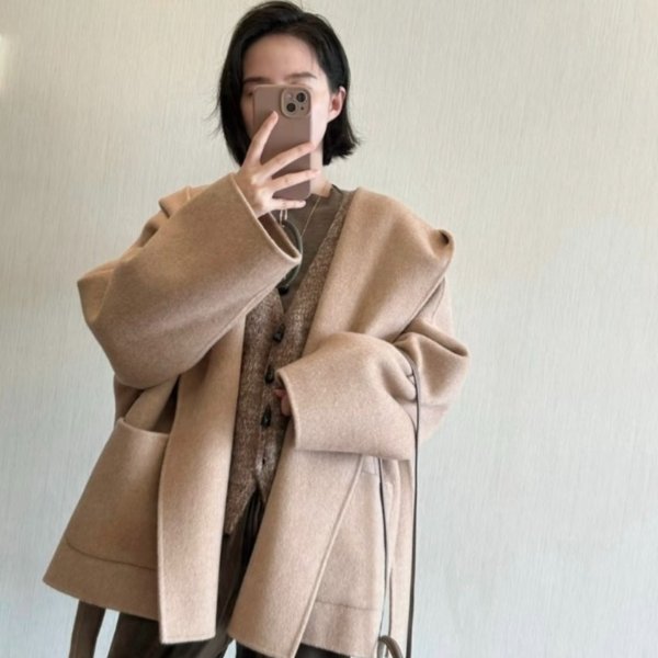  羊驼毛大衣 驼色
