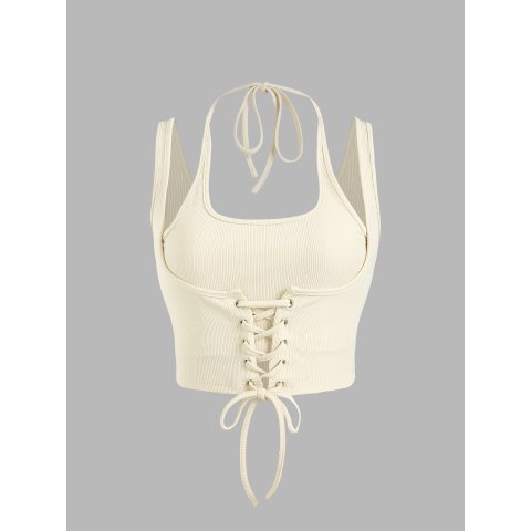 Rib Knit 镂空绑带吊带