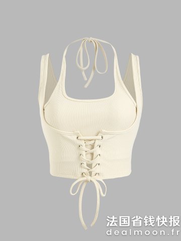 Rib Knit 镂空绑带吊带