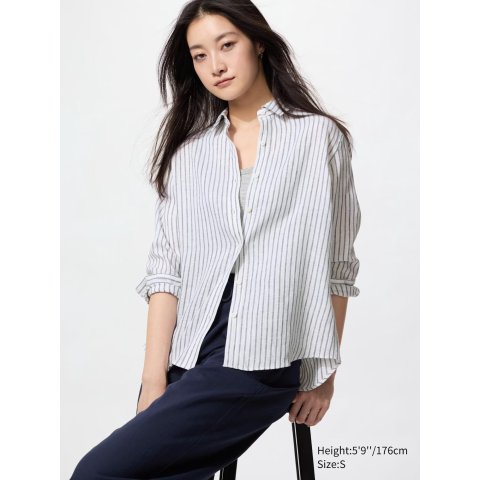 长袖亚麻衬衫 女