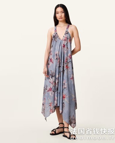 AllSaintsLil 不对称花卉连衣裙 中长款