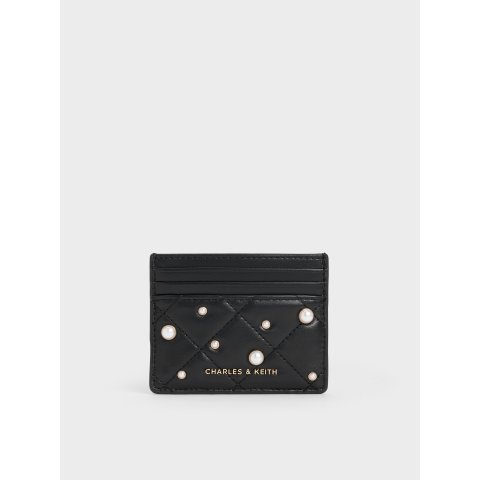 Charles & KeithJanie Pearl-Embellished Black Card Holder