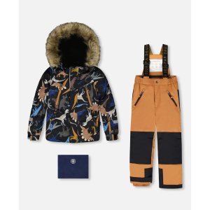 Play 恐龙印花棕色两件套滑雪服