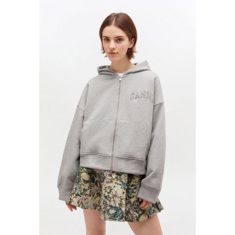 Ganni灰色拉链连帽衫