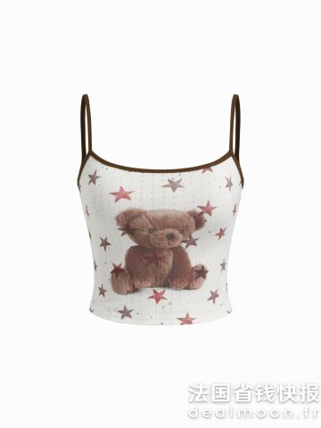 棉质针织熊印花吊带上衣
