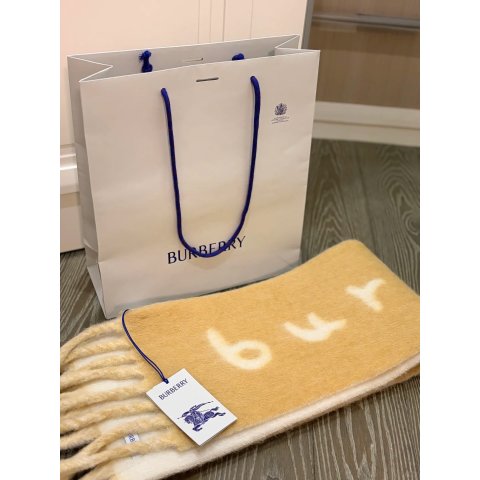 Logo羊驼羊毛混纺围巾 黄色白色