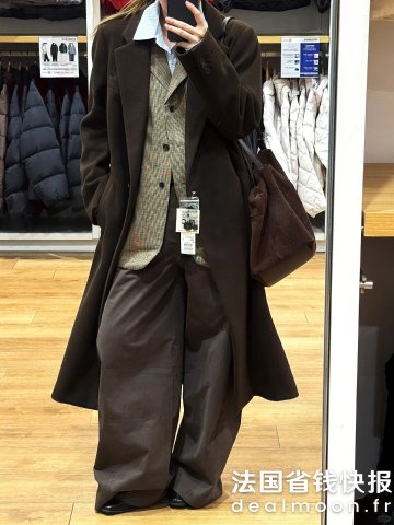 Uniqlo女士长款羊毛混纺大衣
