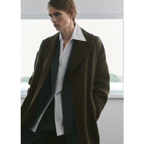 高智姐感 我直接跪下Manteco 羊毛大衣 带腰带