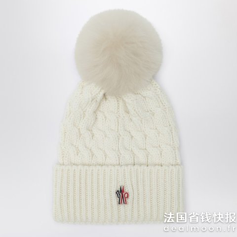 MONCLER GRENOBLEWhite 羊毛毛球帽