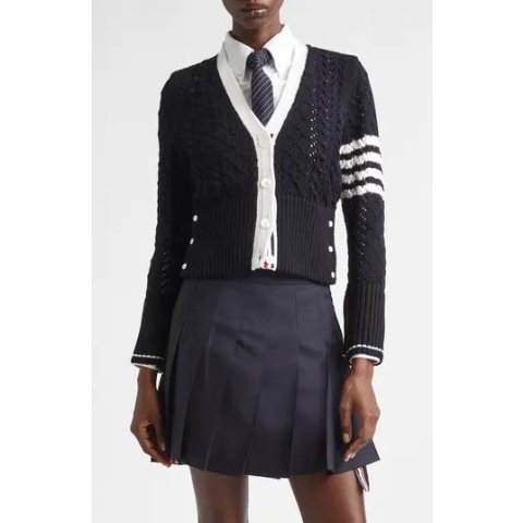 Thom Browne4-Bar Virgin Wool Pointelle Cardigan
