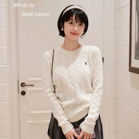 羊毛羊绒麻花针织衫 米白色