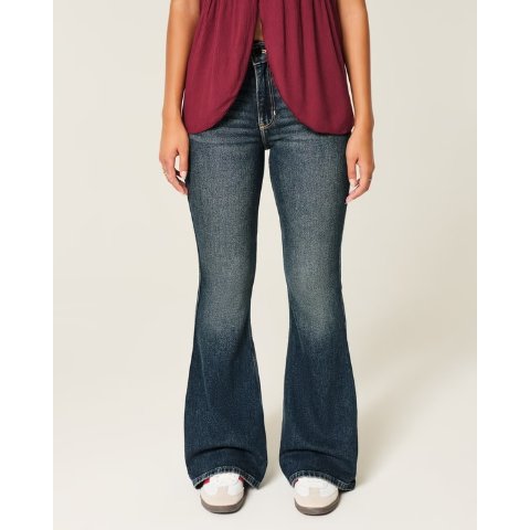 Hollister高腰刺绣喇叭牛仔裤