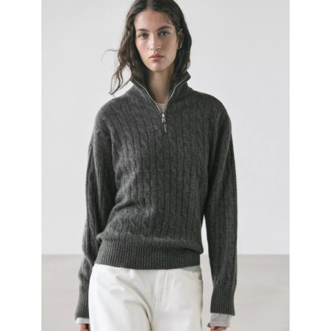 Massimo Dutti100%羊绒  拉链大毛衣 