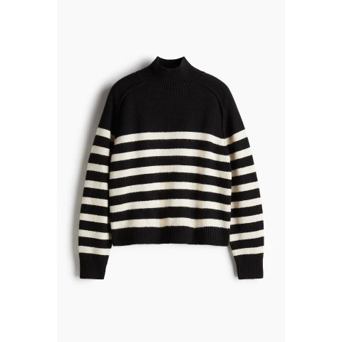 H&M法式精髓之一女士条纹毛衣 黑色