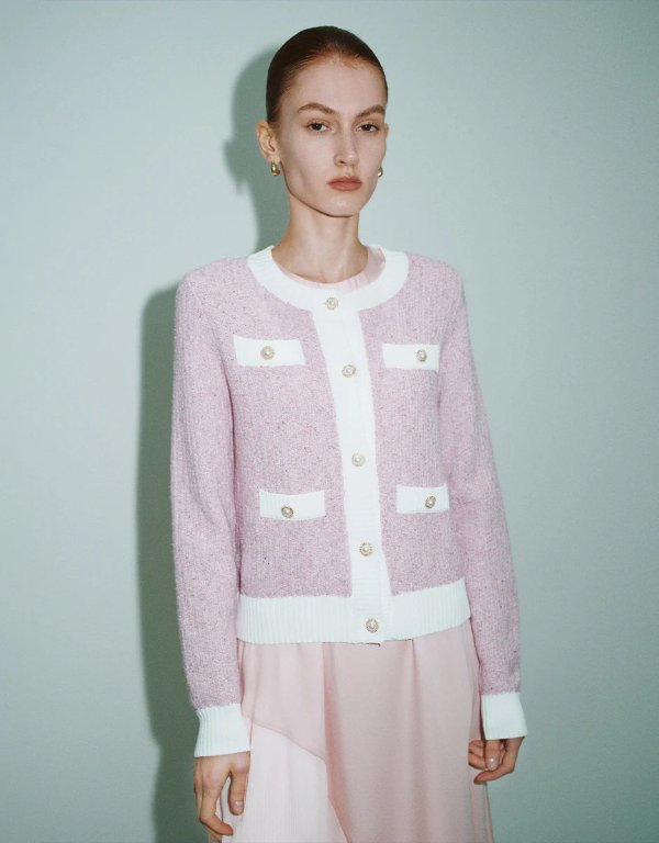 Tweed 粗花呢针织开衫 圆领