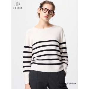 Uniqlo只剩下原价的零头！打底穿正好女士条纹圆领毛衣
