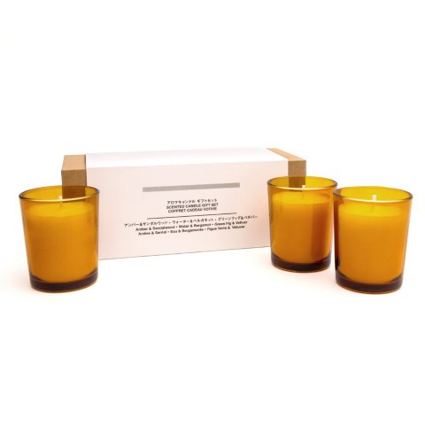 Muji琥珀&檀香、佛手柑、绿无花果&岩兰草香氛蜡烛 礼盒套装