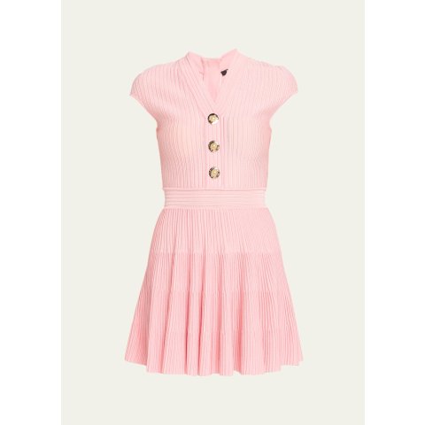 BalmainFlechage Knit Short-Sleeve Mini Dress