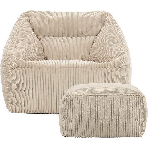 IconIcon Natalia 豆袋椅 带脚凳 象牙白灯芯绒