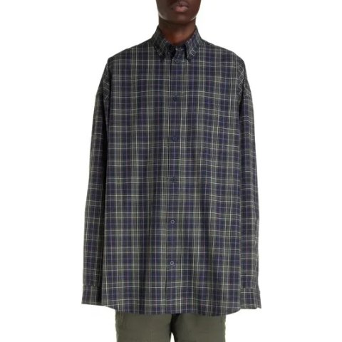 BalenciagaOversize Cotton Flannel Check Shirt