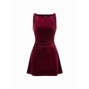  船领褶皱连衣裙 短款