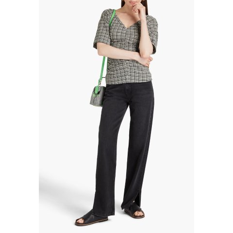 GanniRuched Checked Seersucker Top