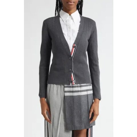 Thom BrowneWool Silk Cardigan Pointelle Stitch