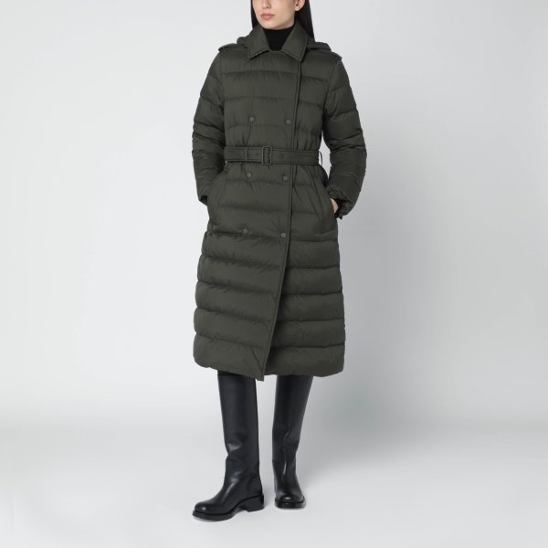 双排扣羽绒腰带大衣