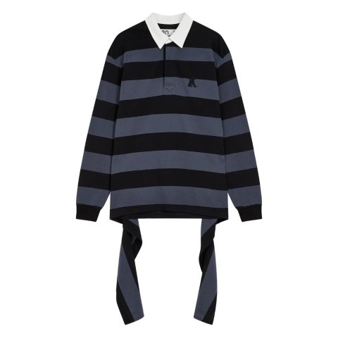 OPEN YYStripe-Trimmed Asymmetrical Hem Shirt