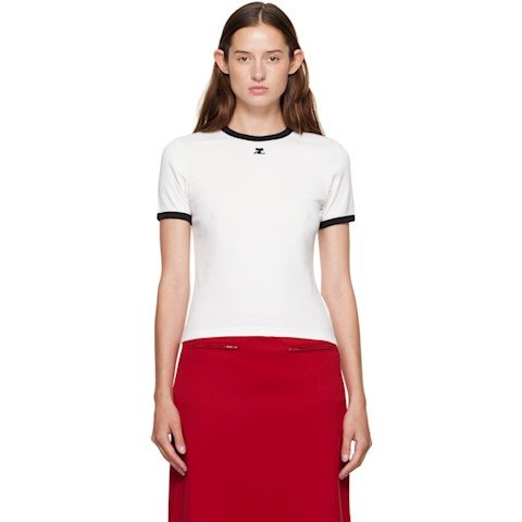 CourregesSignature Contrast T-shirt White