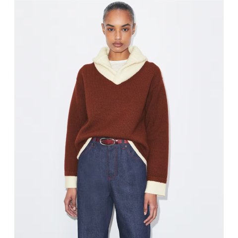 Tory BurchContrast Collar Wool Sweater