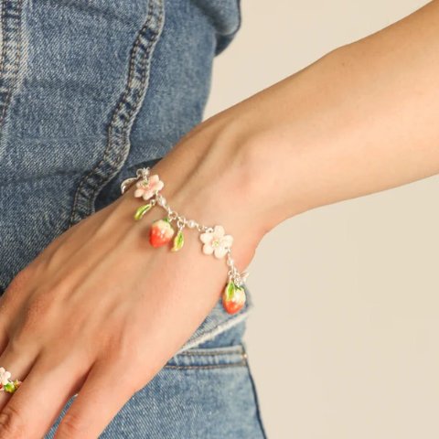 草莓珐琅花银手链