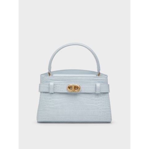 Charles & KeithAubrielle Croc-Effect Top Handle Bag Sea Salt Blue