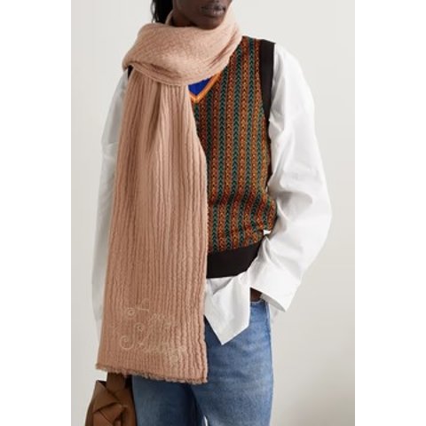 刺绣流苏羊毛混纺围巾