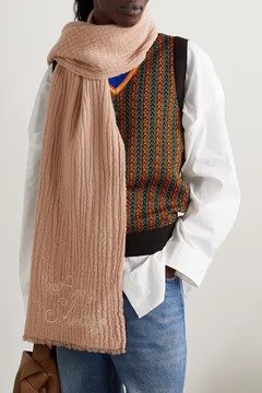 刺绣流苏羊毛混纺围巾