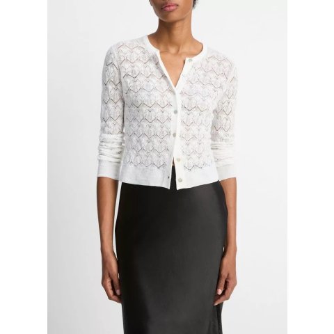 VinceCotton Lace-Stitch Cardigan