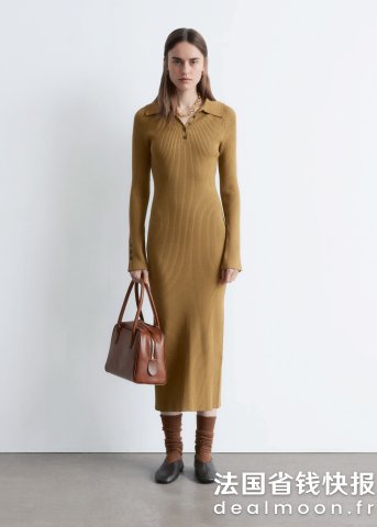 Rib-Knit 中长款Polo连衣裙