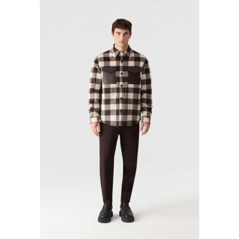 MackageRYKER-PL Plaid Wool Overshirt Leather Pocket
